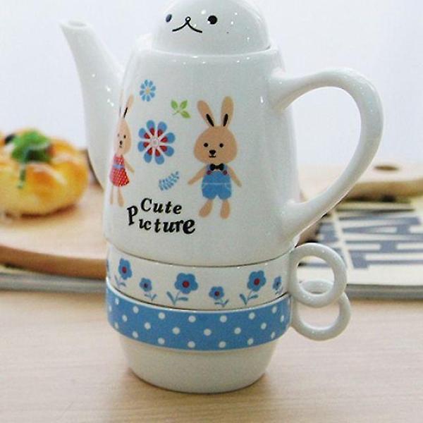  티포트 커피잔을 한번에 큐티래빗 티포투