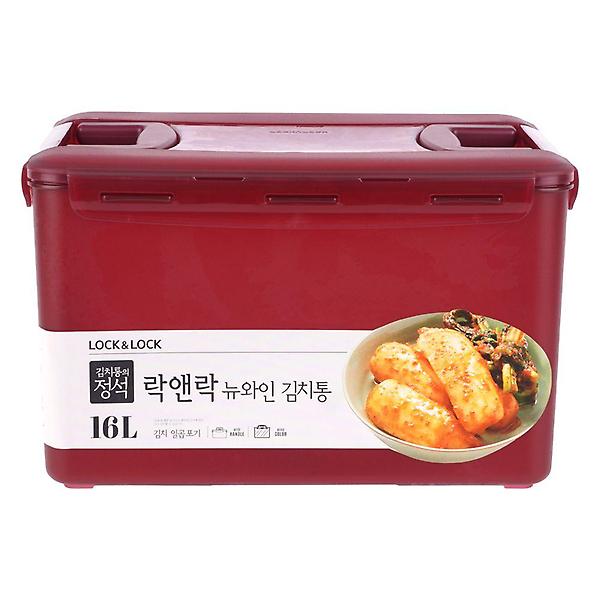  손잡이 와인컬러 밀폐용기 김치통 직사각 16L