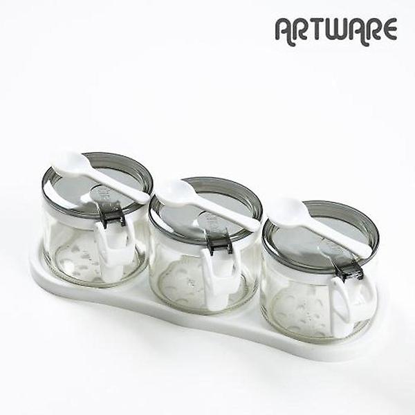  글라스 원형 양념통 400ml 3P