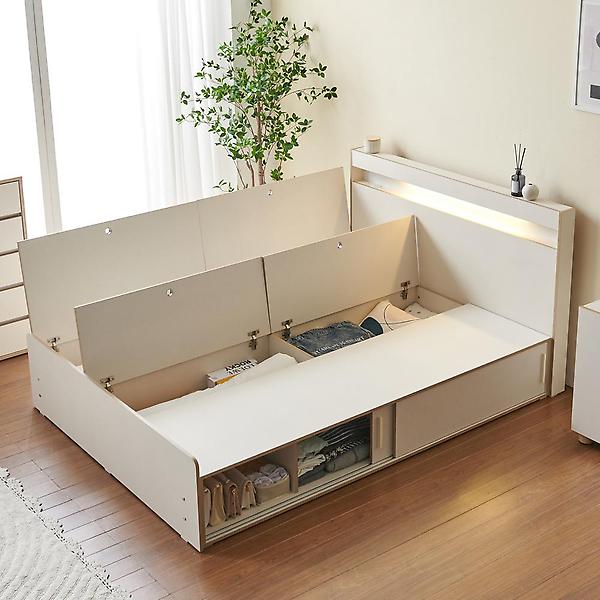  아이앤 프레아 LED헤드 슬라이딩 수납 침대프레임 Q B형