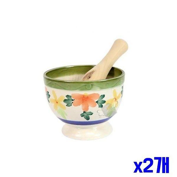  꽃문양 도자기 절구 대 x2개 마늘다지기 깨갈이통