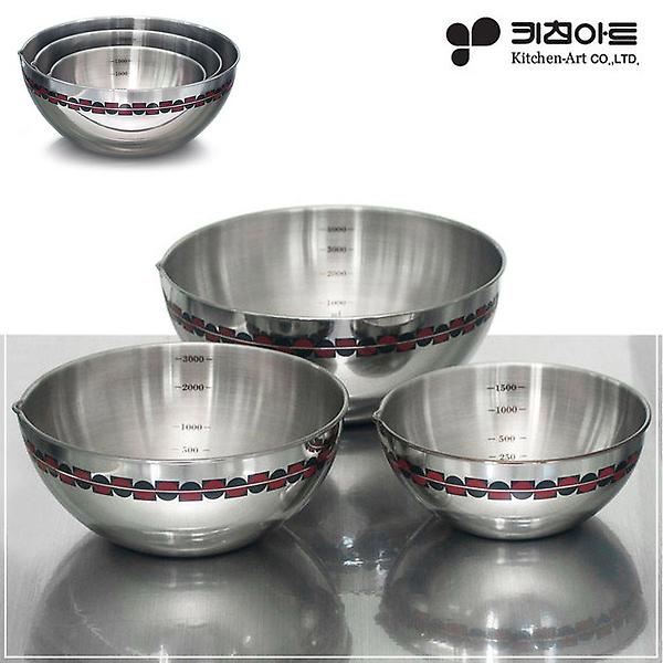  국내산 키친아트 304스텐 물코 믹싱볼 3P 패턴무늬