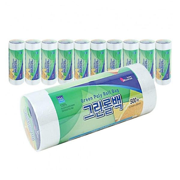  그린롤백 17x25cm 500매 10P 일회용 비닐봉투 롤팩