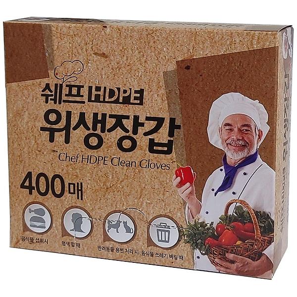  쉐프 위생장갑 400매 HDPE - 3개 / 비닐장갑
