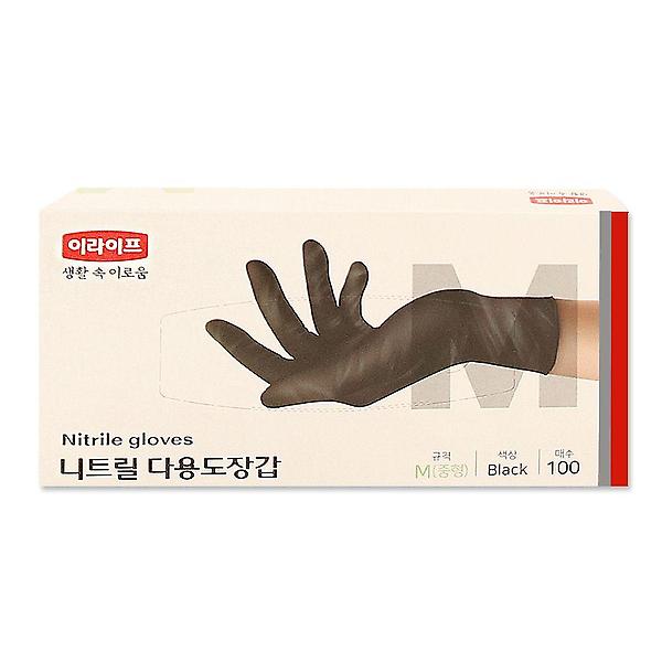  이라이프 니트릴장갑 M 100매 블랙
