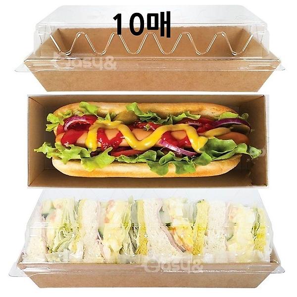  테이크아웃 포장용 직사각 종이도시락 10매 휴대용