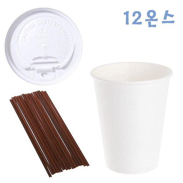  350ml 무지종이컵+개폐형화이트뚜껑 100개+초코스틱