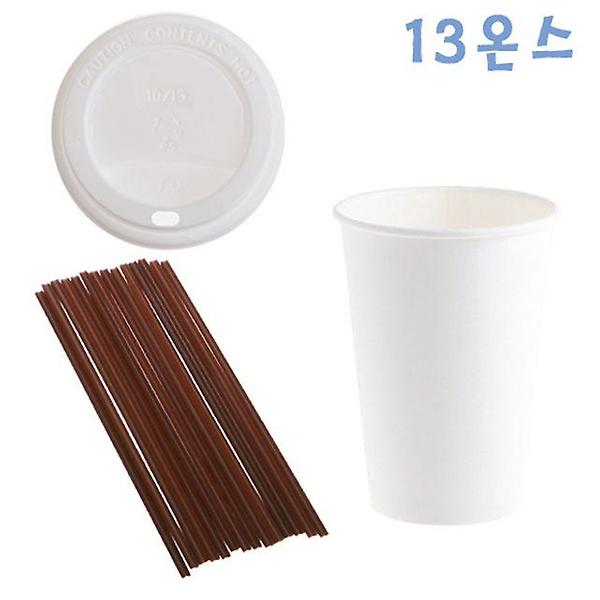  390ml 무지종이컵+화이트뚜껑 100개+커피스틱 1000개