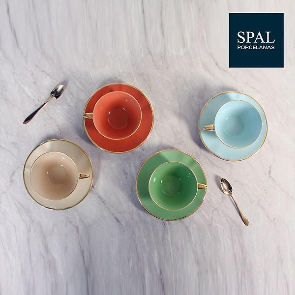  스팔 도자기 찻잔 티 잔 4P 세트 색상별
