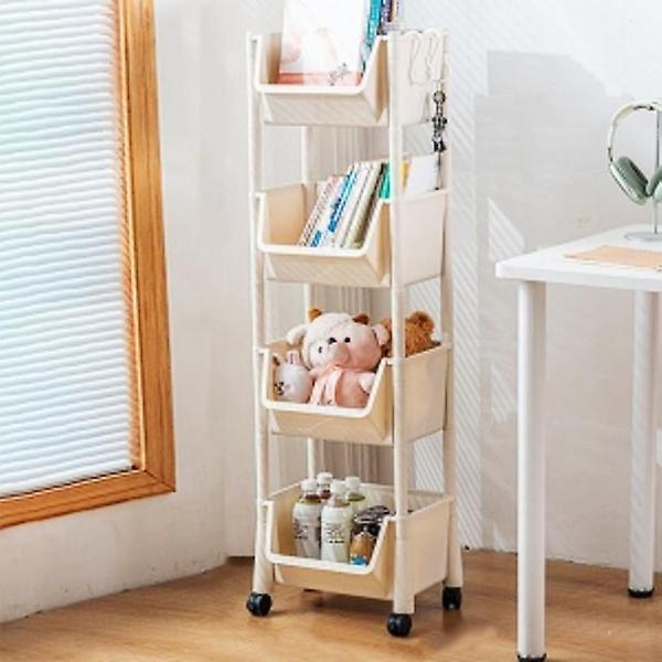  슬림라인 오픈형 4단 트롤리 주방 거실 이동식선반