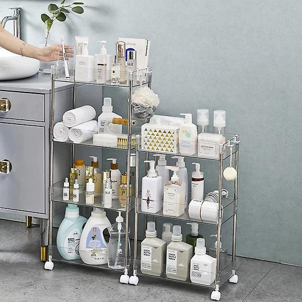  이동식 투명 선반 욕실 카트 3단