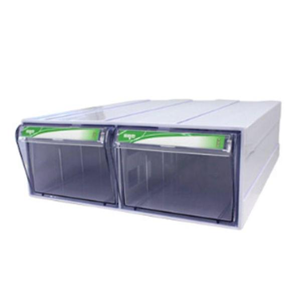  2칸 멀티수납함 전면투명 손잡이네임텍 소품보관함