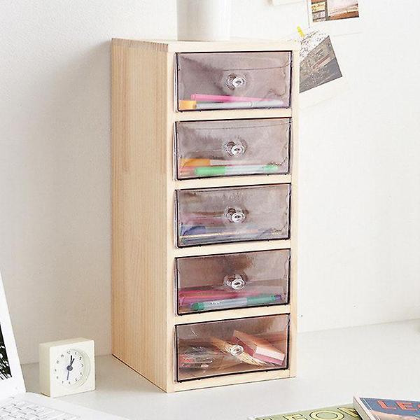  5단 원목 수납함 투명서랍장 탁상정리 소품 문구 보관