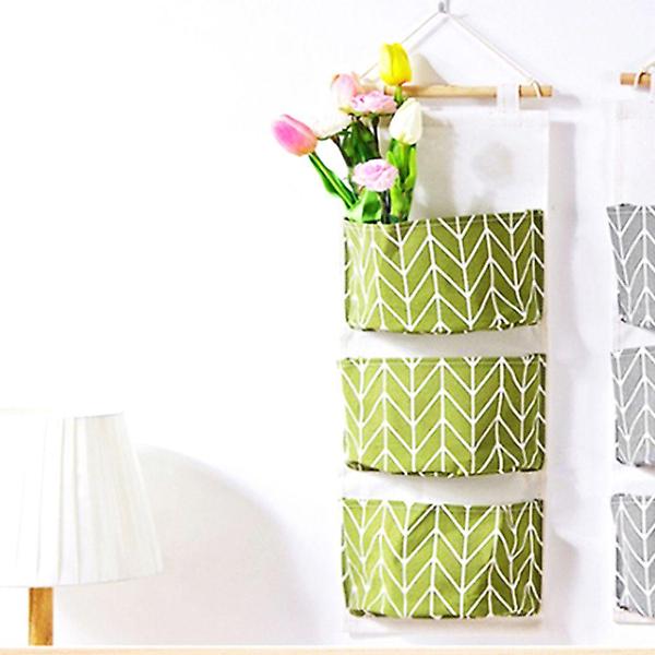  3단벽걸이수납함 패브릭 수납포켓 그린