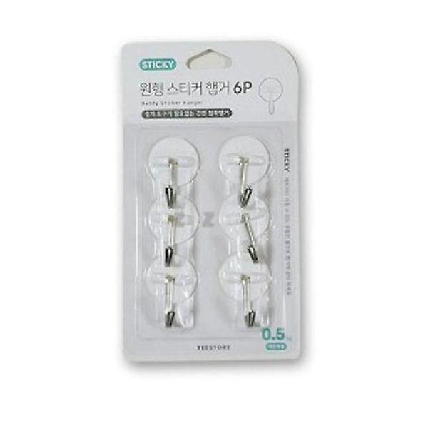 원형 스티커 행거 6P 옷걸이 수건걸이 고리 도어훅