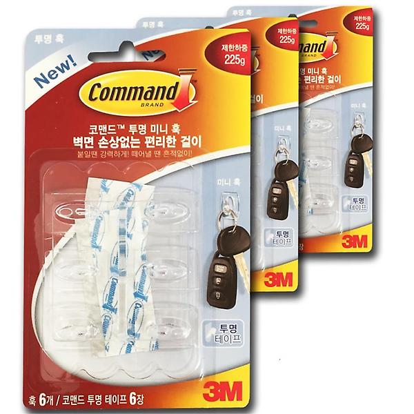  3M 벽걸이형 투명 후크걸이 미니 18개 망후크 다용도