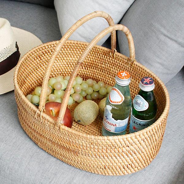  오픈 라탄바구니 2p 피크닉 핸들바구니 수납 정리함