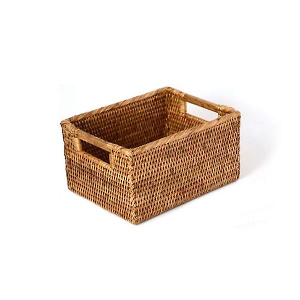  미얀마 천연 라탄 오픈바스켓 우드핸들 스몰 S BK045