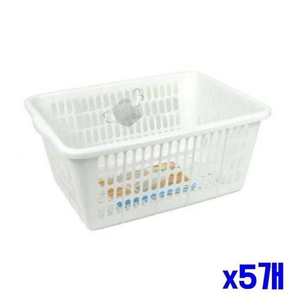  화이트 사각 다용도 바구니 39x28x15.5cm x5개