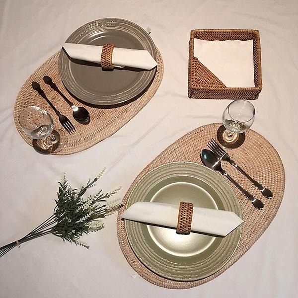  라탄 바구니 라탄 오발매트 大 (White)