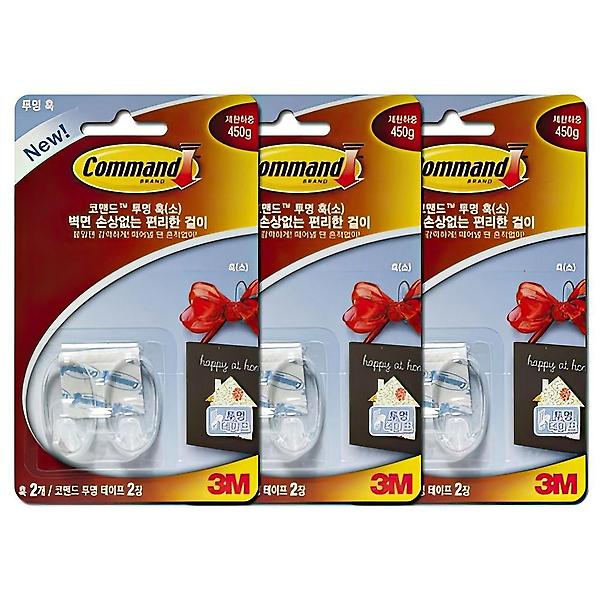  3M 무타공 주방 소품 걸이 투명 후크 행거 6P 욕실 옷