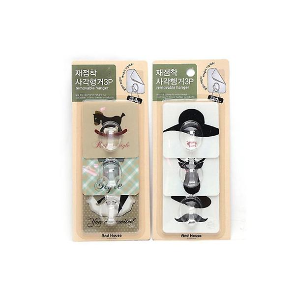  간편 재점착 사각형 무늬행거 3p-색상랜덤발송 도어훅