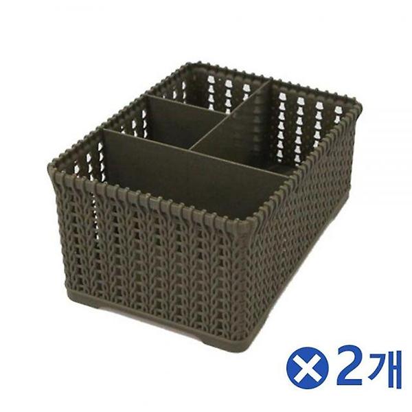  PP 라탄무늬 칸막이 정리함 브라운 소품수납 소품박스