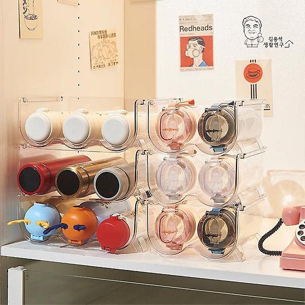  텀블러정리함 투명 보관함 정리대 수납함 3구