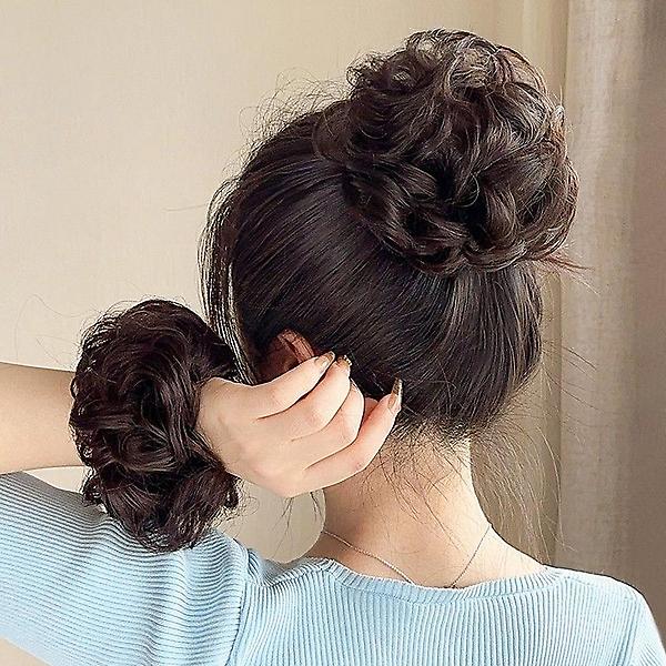  [언니네 가발] 인모 올림머리 곱창밴드 가발(파마머리) (브라운)