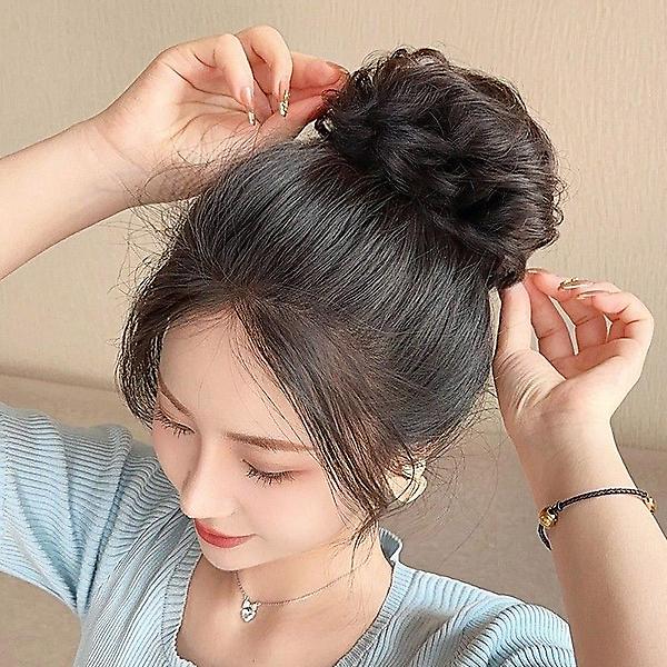  [언니네 가발] 인모 올림머리 곱창밴드 가발(파마머리) (브라운)