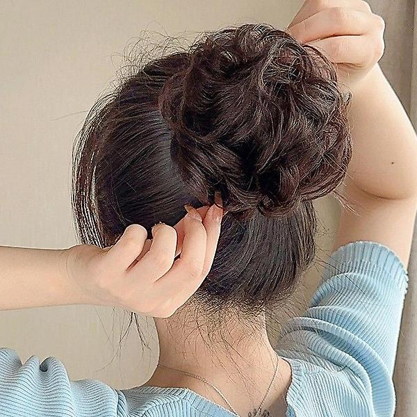  [언니네 가발] 인모 올림머리 곱창밴드 가발(파마머리) (브라운)