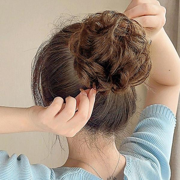  [언니네 가발] 인모 올림머리 곱창밴드 가발(파마머리) (라이트브라운)