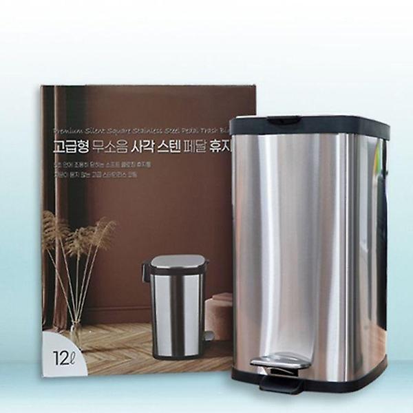  스텐 휴지통 페달 휴지통 사각 무소음 쓰레기통 12L