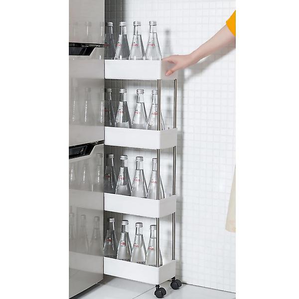 슬림 4단 이동식 틈새선반(폭14cm) (스틸봉)