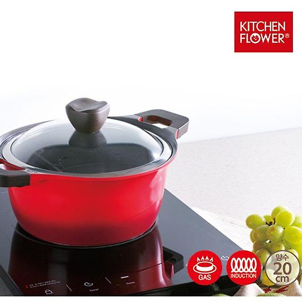  키친플라워 쿨인덕션 세라믹 냄비 양수 20CM 코팅 IH