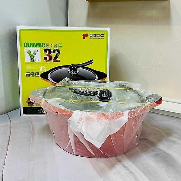  키친아트 세라믹 통주물 양수냄비 32cm(채반증정)