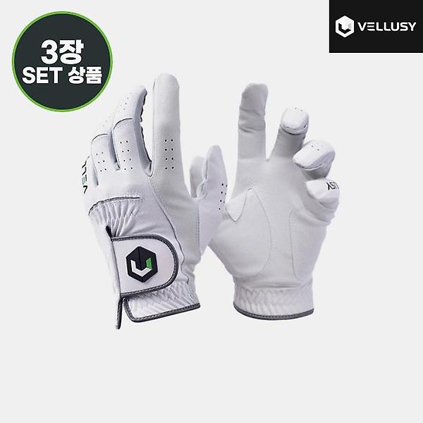  2023 벨루시 파워그립 소프트 남성(POWER GRIP SOFT) 합피 골프장갑[화이트][남성용/왼손착용][3장묶음]