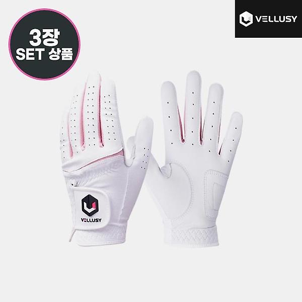  2023 벨루시 파워그립 프로 여성(POWER GRIP PRO) 반양피 골프장갑[화이트][여성용/양손착용][3장묶음]