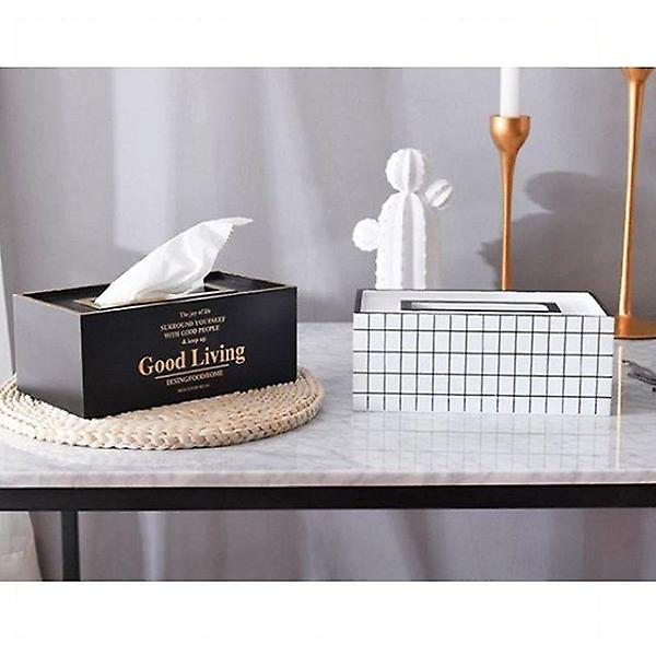  엔티크 우드 티슈케이스 체크화이트