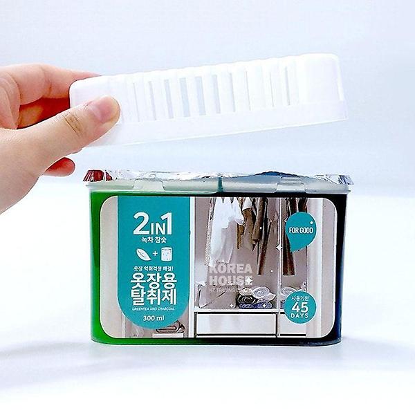  2in1 옷장용 탈취제 녹차숯 300ml 5P 습기 냄새제거