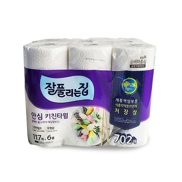  강력흡수 무형광 키친타올 117매 6롤 주방키친타올