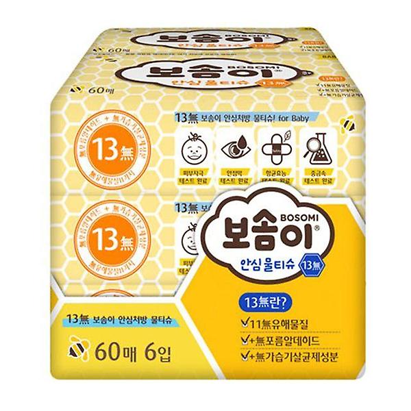  깨끗한나라 보솜이 안심 물티슈 13無 60매X6개입