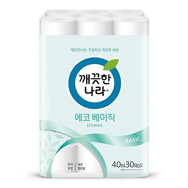  깨끗한나라 에코 베이직 화장지 40MX30롤 3롤입1박스