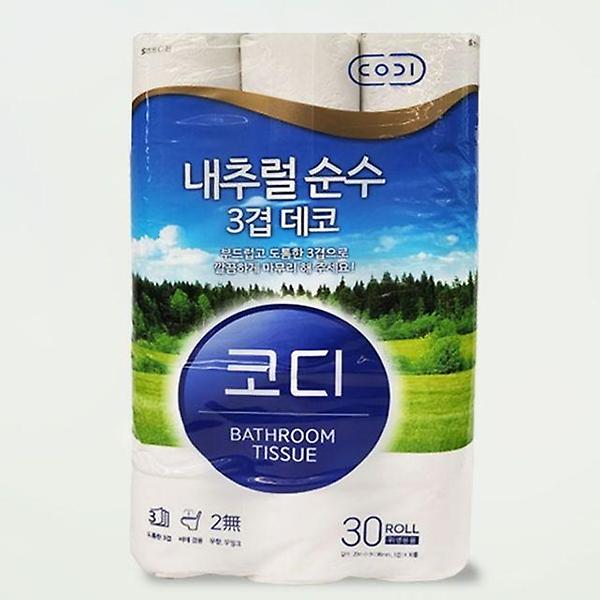  쿨샵 코디 롤화장지 내추럴 순수 3겹데코 엠보싱 30롤