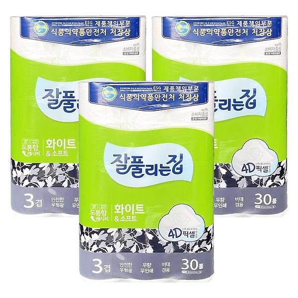  잘풀리는집도톰한3겹30롤화이트앤소프트화장지 3개-O