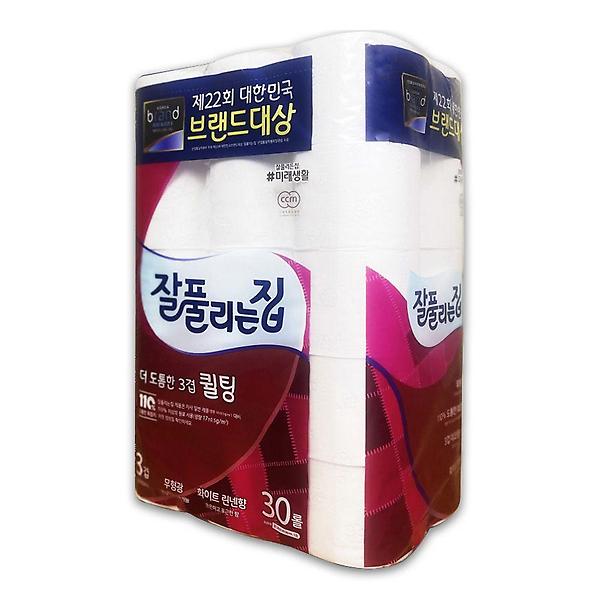  잘풀리는집 퀼팅 3겹 30롤 30M 화장지 롤티슈 1개 - O