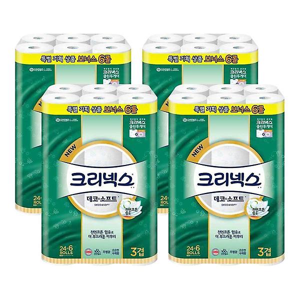  (무료배송)크리넥스 휴지 데코소프트 3겹 24+6롤x4개