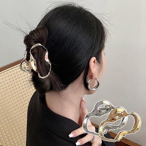  여성 웨이브 타원 메탈 집게핀