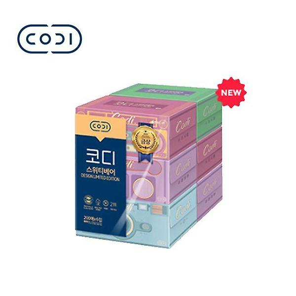  코디 스위티 베어 미용티슈 천연펄프 200매x6입 1팩