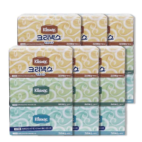  크리넥스 미용티슈 콤비 200매 3팩x6개 총 18팩